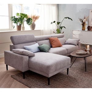 Michigan sofa med chaiselong - 259 x 165 cm. - Grå Brego stof 
